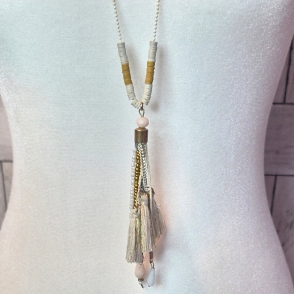 Plunder Gold and Cream Tassel Necklace